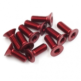 Yeah Racing Aluminium 7075 3x8mm Flat Head Screws 10pcs Red