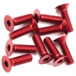 Yeah Racing Tornillos 3x10mm Cabeza Plana de Aluminio 7075 Allen Rojo 
