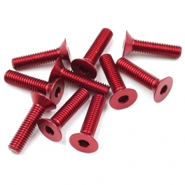 Yeah Racing Aluminium 7075 3x12mm Flat Head Screws 10pcs Red
